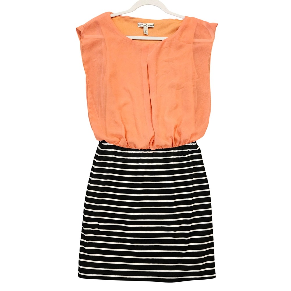 Accidentally in Love Womens‎ Coral Chiffon Striped Mini Dress Medium Made in USA
